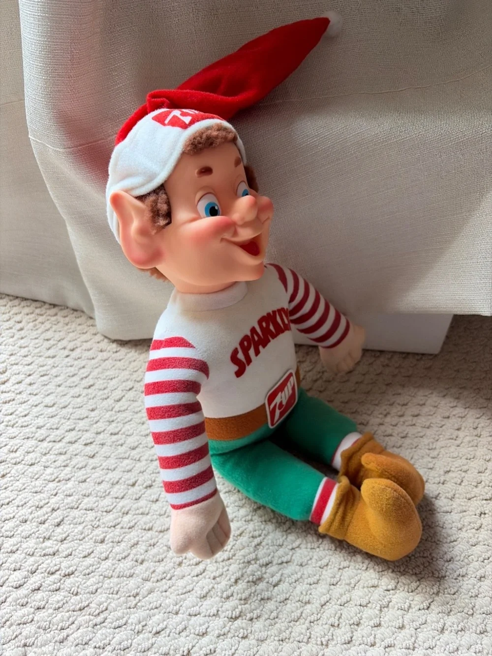 1983 Rare Vintage 7 UP Sparkly Plush Elf 18” Holiday Helper Doll